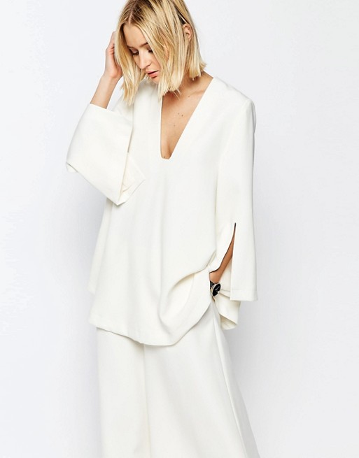 ASOS WHITE Tunic Top With Square V-Neck | AS