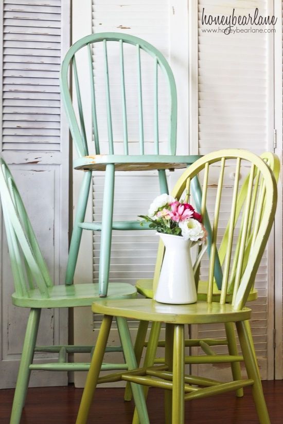 Ombre Windsor Chairs | Painted wooden chairs, Old wooden chairs .