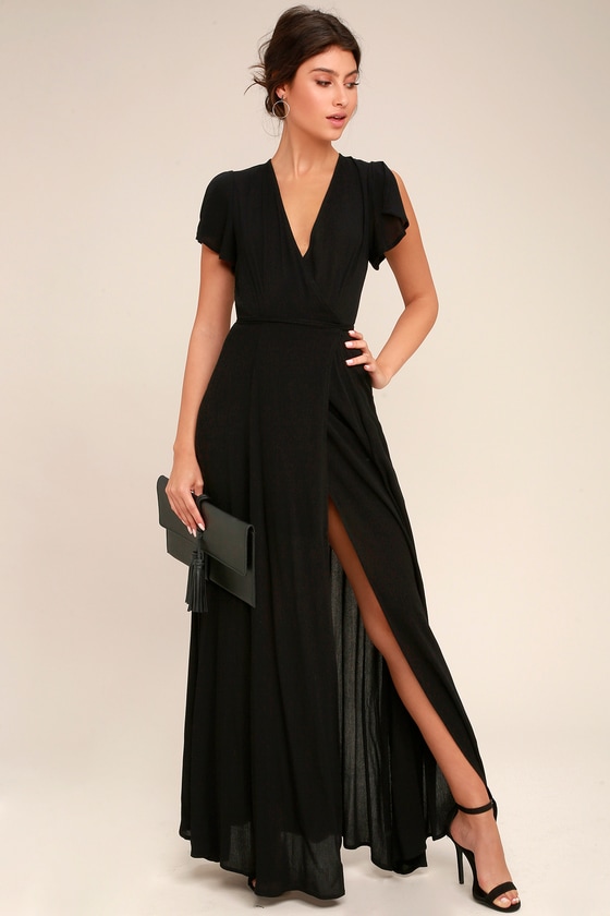 Lovely Wrap Dress - Black Dress - Maxi Dre