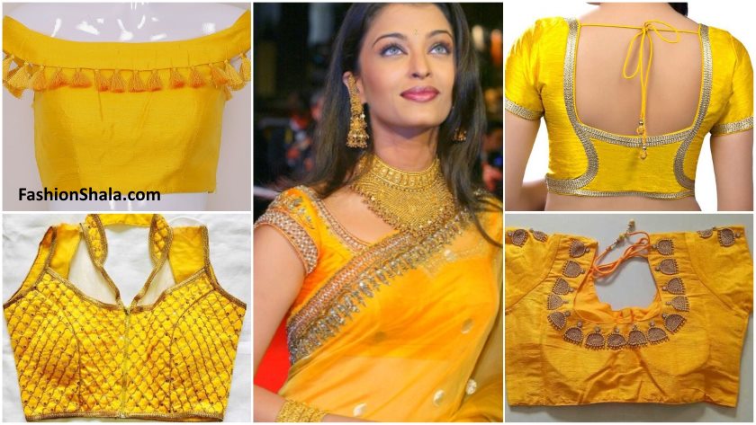 Yellow designer blouse designs - Kurti Blou