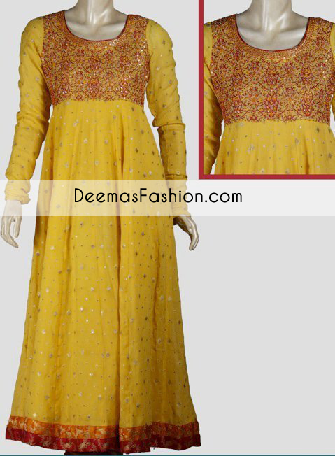 Yellow A-line Bridal Mehndi Wear Frock - Buy Latest Pakistani .