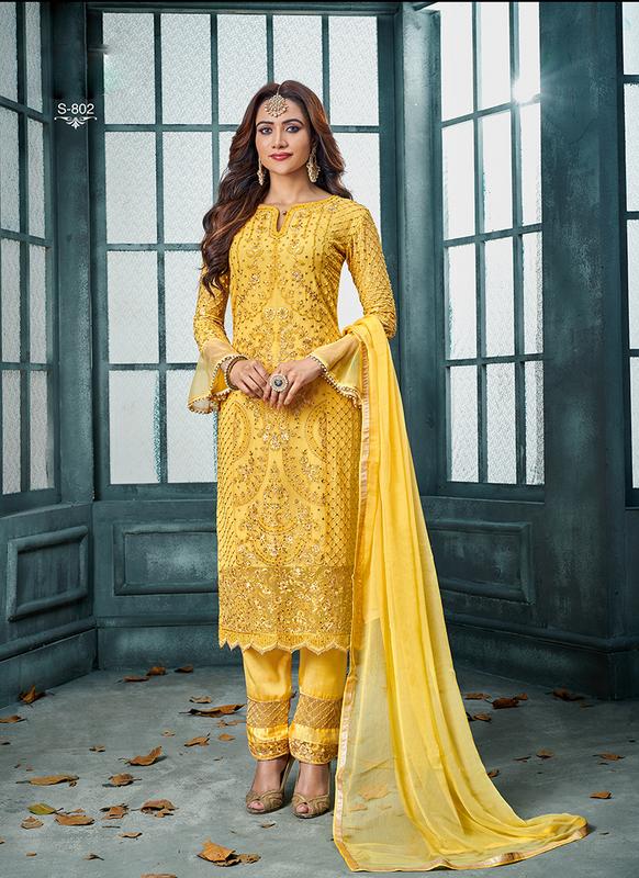 Yellow Embroidered Designer Pakistani Suit - Saree | Salwar Kameez .