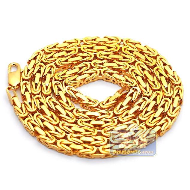 Mens Pure 24K Yellow Gold Solid Byzantine Chain Necklace 4