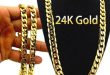 24k Gold Long Chain Necklace Men Jewelry Brand Gothic Gold Color .