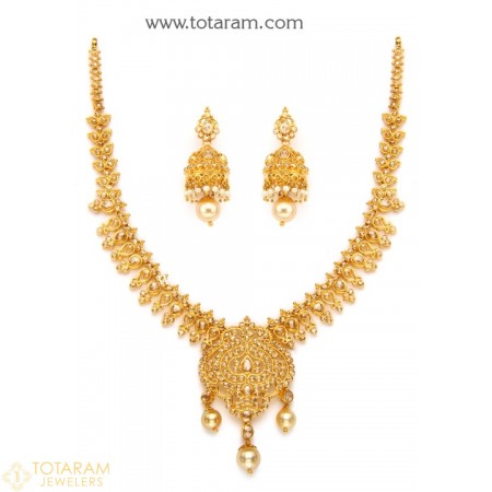 Gold necklace set in 25 grams - 22K Gold Indian Jewelry in U