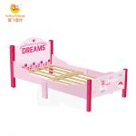 Kids wooden single bed length adjustable in pink unicorn design .