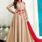 Skyblue Fashion Silk Beige Color Albela Anarkali Salwar Suit, Rs .