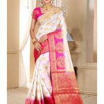 White and Hot Pink Art Silk Saree | Saree, Designer silk sarees .