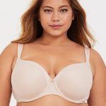 Plus Size - Beige Microfiber Lightly Lined Full Coverage .
