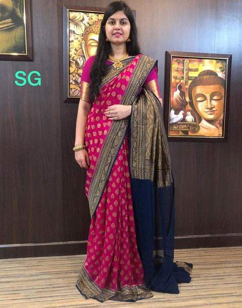Handloom Khaddi Pink Banarasi Georgette Sarees – FashionVib