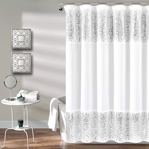 Amazon.com: Lush Decor, Silver Shimmer Sequins Shower Curtain .
