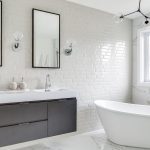 Horizontal Thin Light Gray Bathroom Wall Tiles - Modern - Bathro
