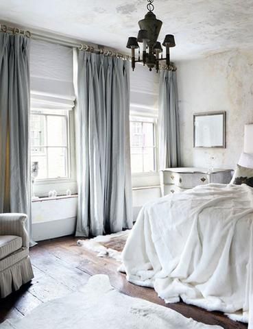 Luxurious bedroom with pale blue velvet curtains | Home bedroom .