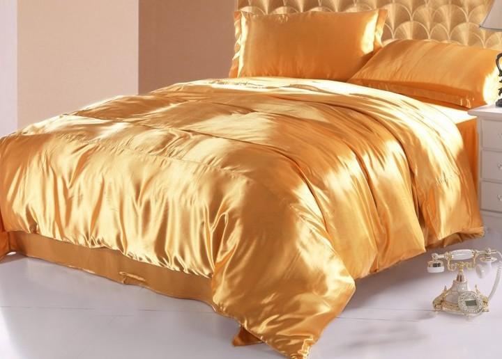 Silk Gold Bedding Set Satin Sheets California King Queen Full Size .
