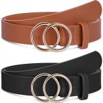 2 Pack Women Leather Belts Faux Leather Jeans Belt with Double O .