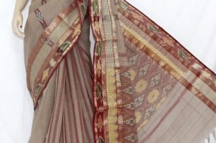 Beige Handwoven Dhaniakhali Bengali Tant Cotton Saree (Without .