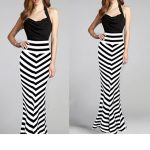 Womens Long Skirts - Black White Striped / Zebra Effe