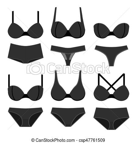 Black bras and panties. Set of lingerie, black bras and panties .