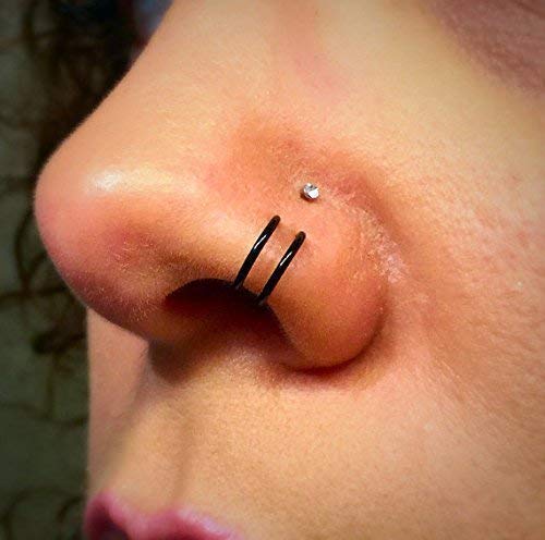 Amazon.com: Black Double Nose Rings Set of Tiny Fake Nose Rings No .
