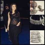 Black saree with lovely metal jewellery. | Indian wedding outfits .