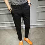 Korean Slim Fit Men Trousers Suit Pant Black Navy Solid Business .