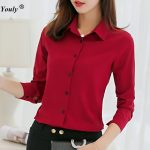 Solid Chiffon Blouses Women Causal Office OL Long Sleeve Blouse .