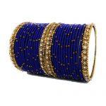Blue and Golden Stone Chain Contemporary Silk Thread Bangle Set .