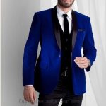 Men Elegant Wedding Groom DESIGNER Blue Smoking Jacket Party Wear .