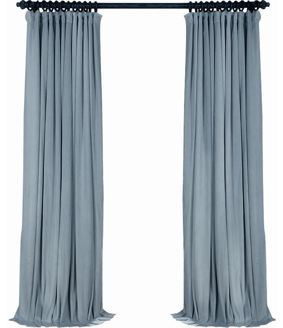 Luxury Velvet Curtain Panels, Gray Blue Willow, Set of 2 .