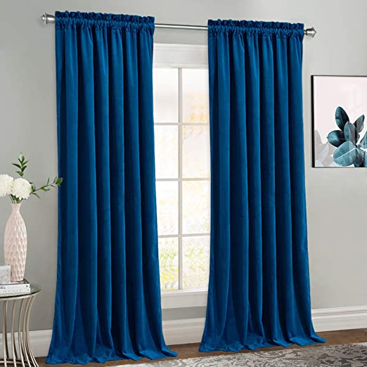 Amazon.com: NICETOWN Blue Velvet Curtain Panels, Luxury Royal Blue .