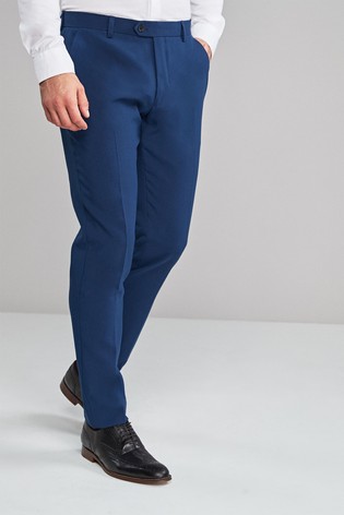 Buy Blue Skinny Fit Machine Washable Plain Front Trousers from .