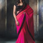 Chiffon saree with velvet border embellished with stones with .