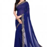 Blue Georgette Heavy Border Saree With Blouse 2356SR