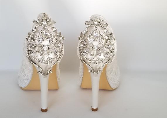 Lace Wedding Shoes Crystal Back Design Lace Bridal Shoes Lace | Et
