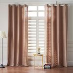 Modern Light Brown Color Linen Solid Sheer Curtain Window Curtains .