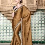 GOLDEN - BROWN plain satin saree with blouse - LALGULAL - 3584