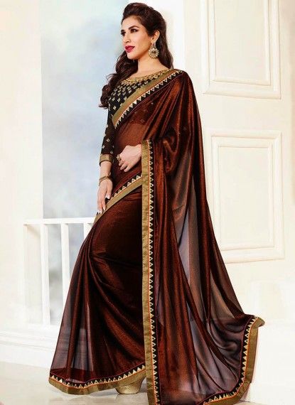 Yummy Chocolate Brown Chiffon Saree (With images) | Party wear .