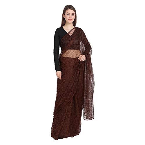 Buy URS Brown Lace Saree With Black Blouse at Amazon.