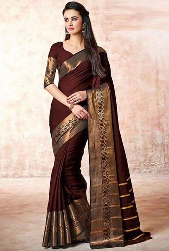 Copper Brown Cotton Saree | Casual saree, Indian saree dress, Sar