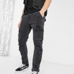 ASOS DESIGN stretch slim cargo jeans in retro black | AS