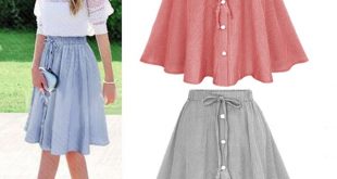 Women Fashion High Waist Solid Color Pleated Skirt Ladies Elegant .