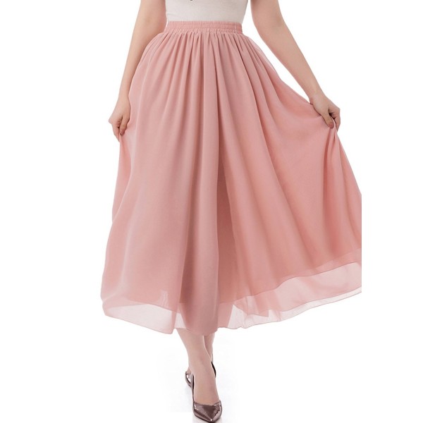 Women's Long Chiffon Skirt Pleated Retro Beach Skirts A-Line Maxi .