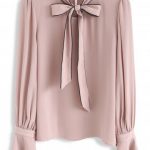 Bowknot Bell Sleeves Chiffon Top in Pink - Retro, Indie and Unique .