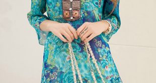 Womens Chiffon Tunic - Blue / Standup Collar / Bohemian Indian Sty