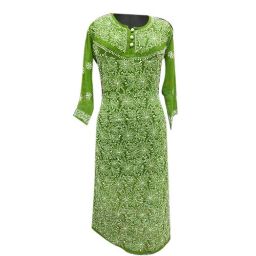 Regular Casual Wear Ladies Green Chikan Kurti, Rs 700 /piece ADR .