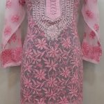Lucknowi Chikan Kurti Pink Faux Georgette $48.68 | Anarkali dress .
