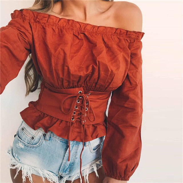 High Street Womens Tops and Blouses Lace up Satin Corset Blouse .