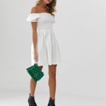 ASOS DESIGN shirred bodice square neck cotton mini smock dress | AS