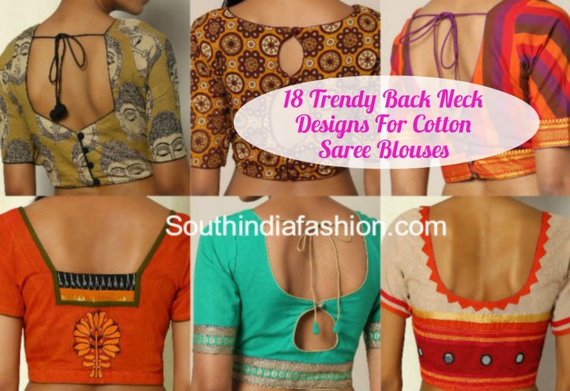 18 Simple and Trendy Blouse Back Neck Designs For Cotton Saree .