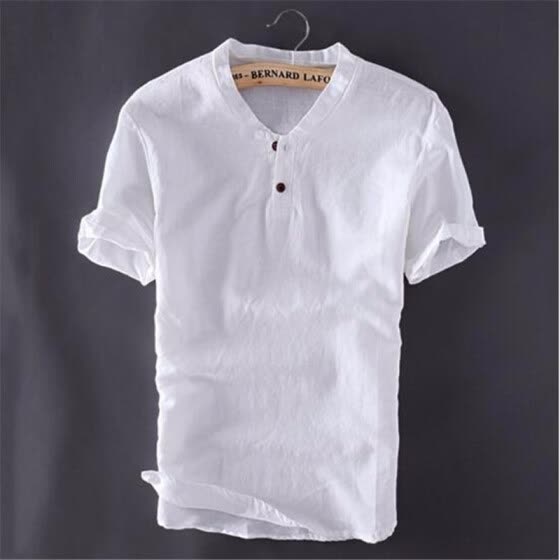 Shop Mens Pullover Linen Shirts Short Sleeve Summer Breathable .
